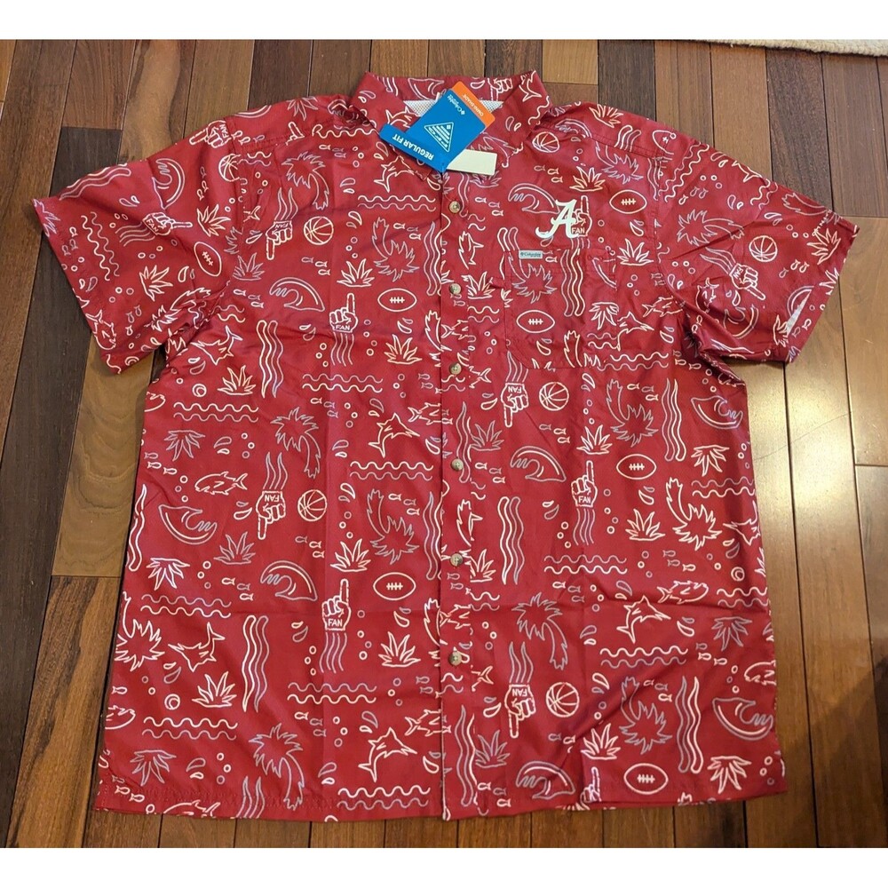 Columbia Alabama Crimson Tide Crimson Super Slack Button Down Shirt Mens XL NWT